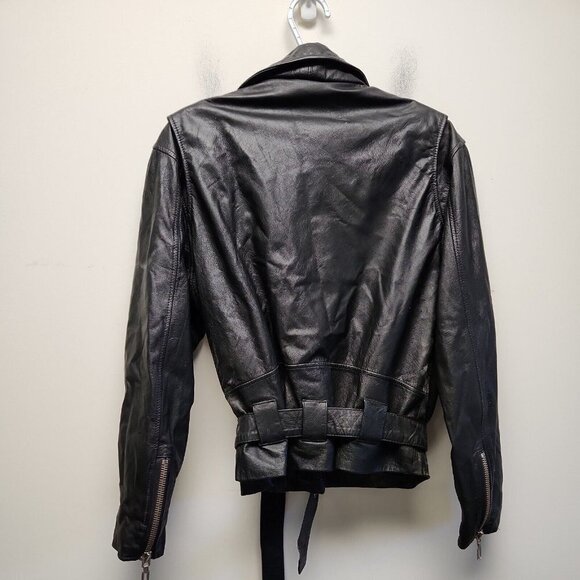 Vintage Virginia Slims V Wear Black Real Leather Moto Biker Jacket Size Large - Picture 4 of 9